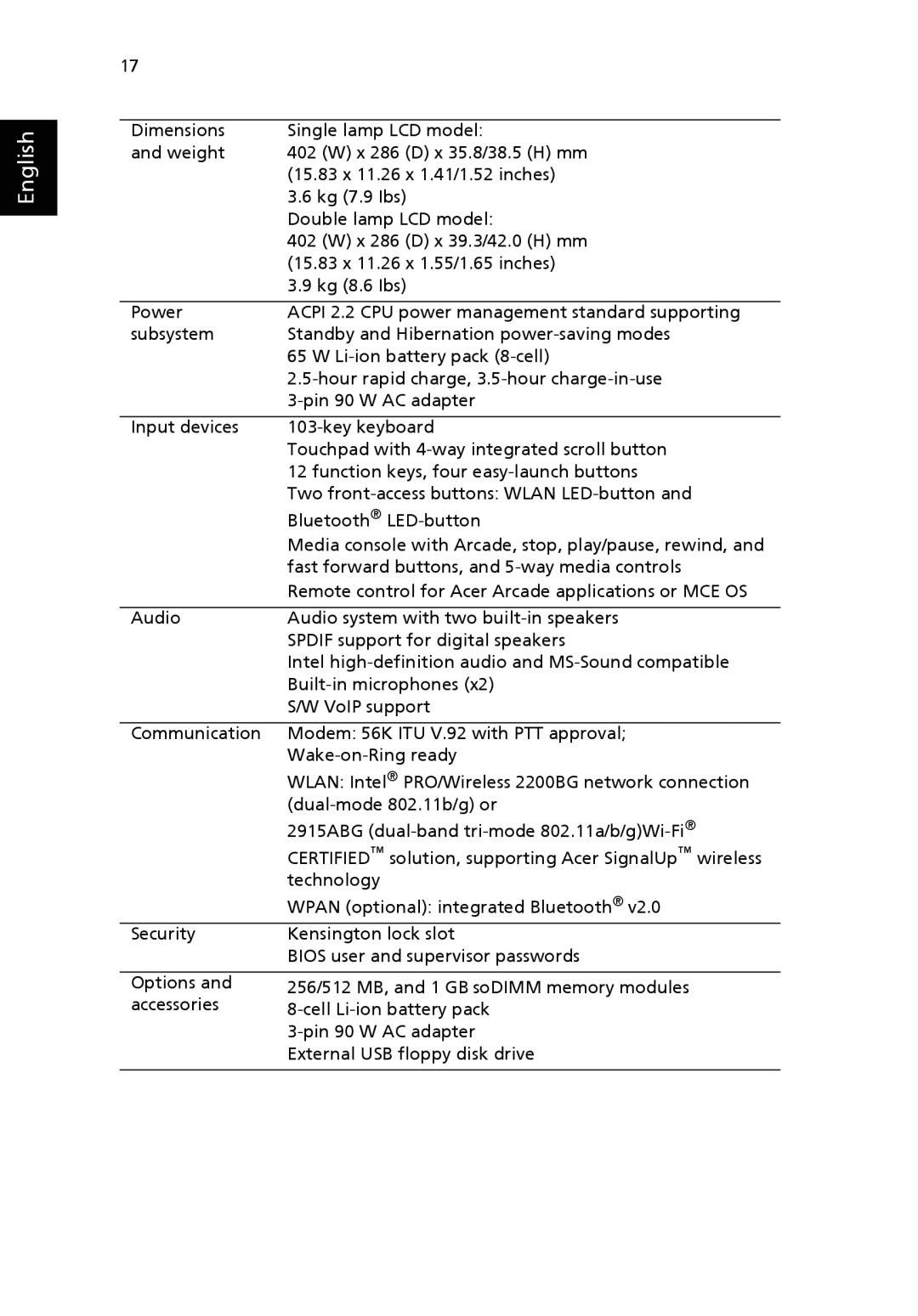 Acer 9500 manual English 