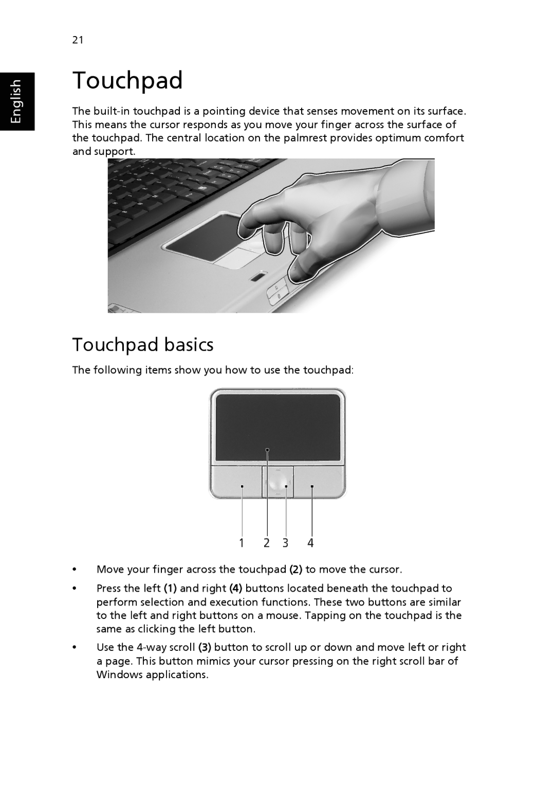 Acer 9500 manual Touchpad basics 