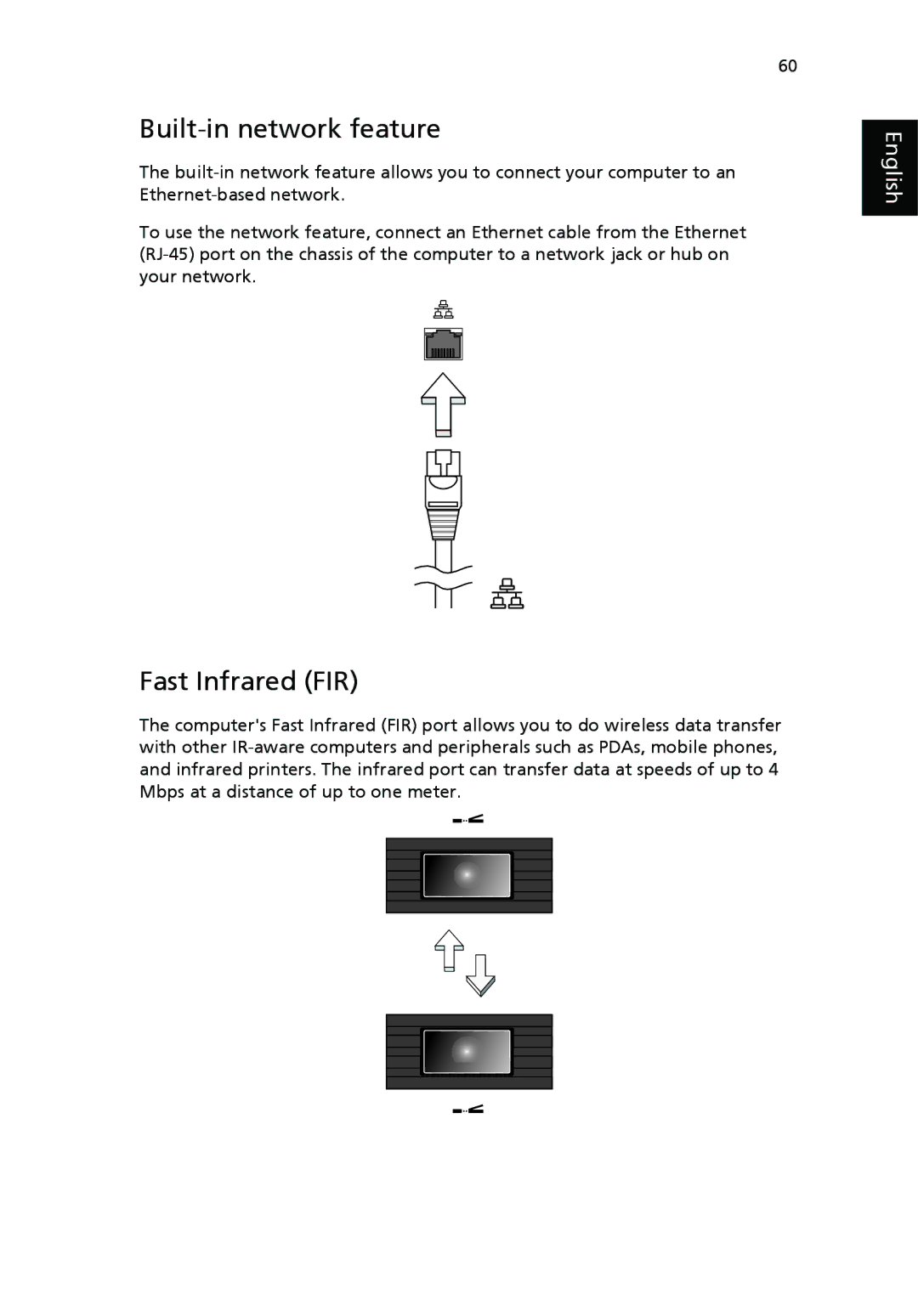 Acer 9500 manual Built-in network feature, Fast Infrared FIR 