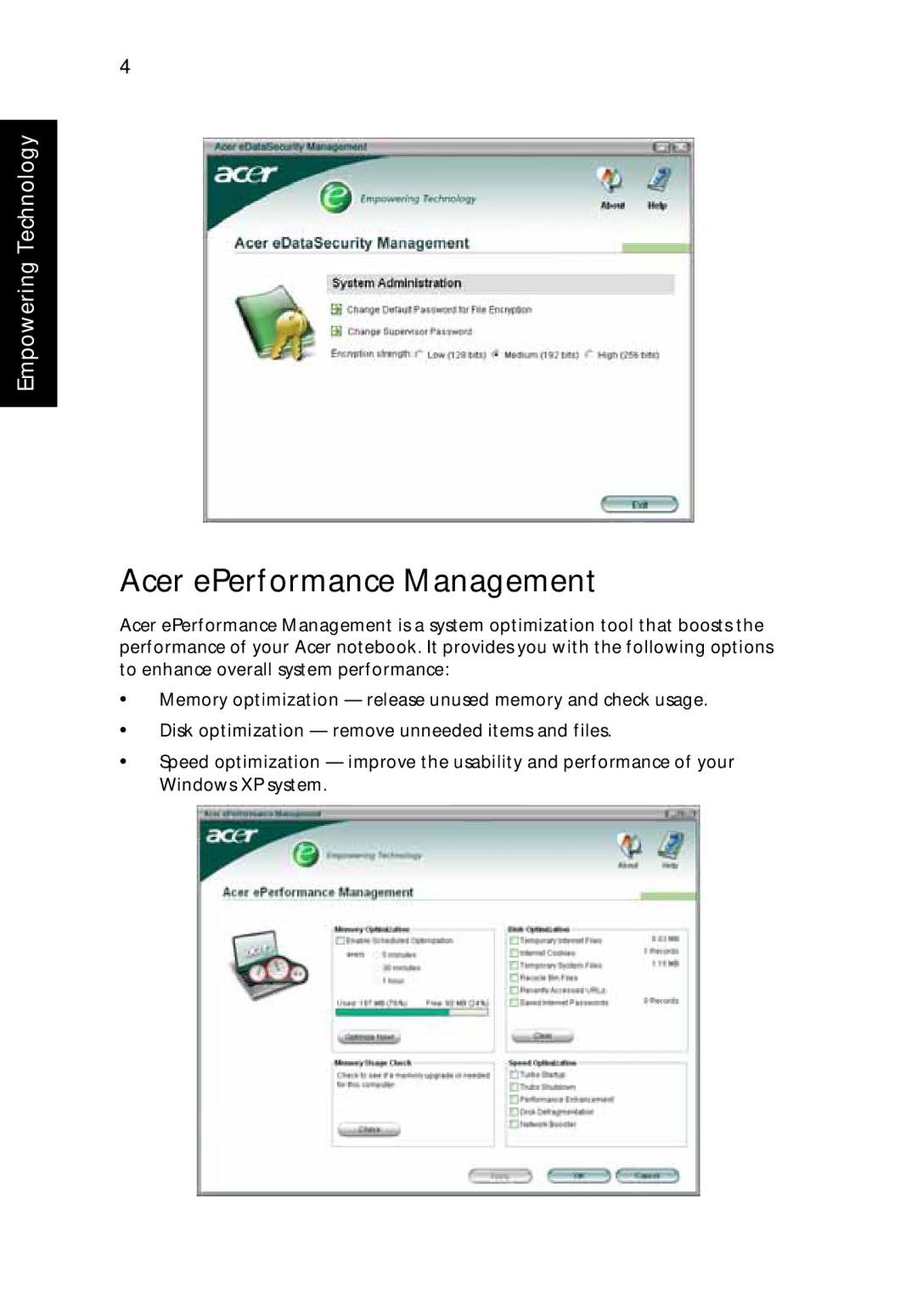 Acer 9500 manual Acer ePerformance Management 