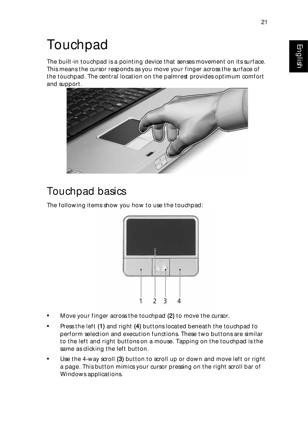 Acer 9500 manual Touchpad basics 