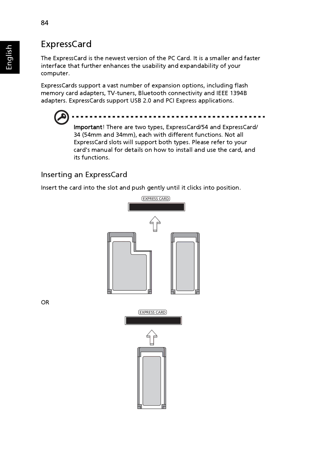 Acer 9520, 9510 manual Inserting an ExpressCard 