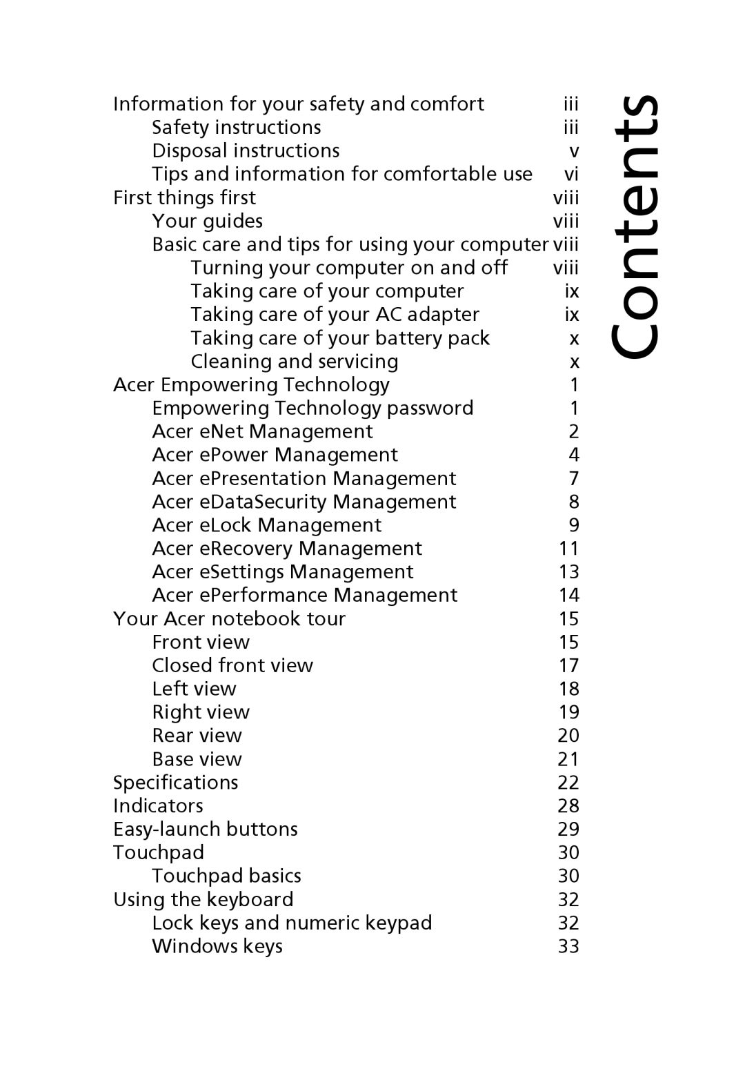 Acer 9510, 9520 manual Contents 