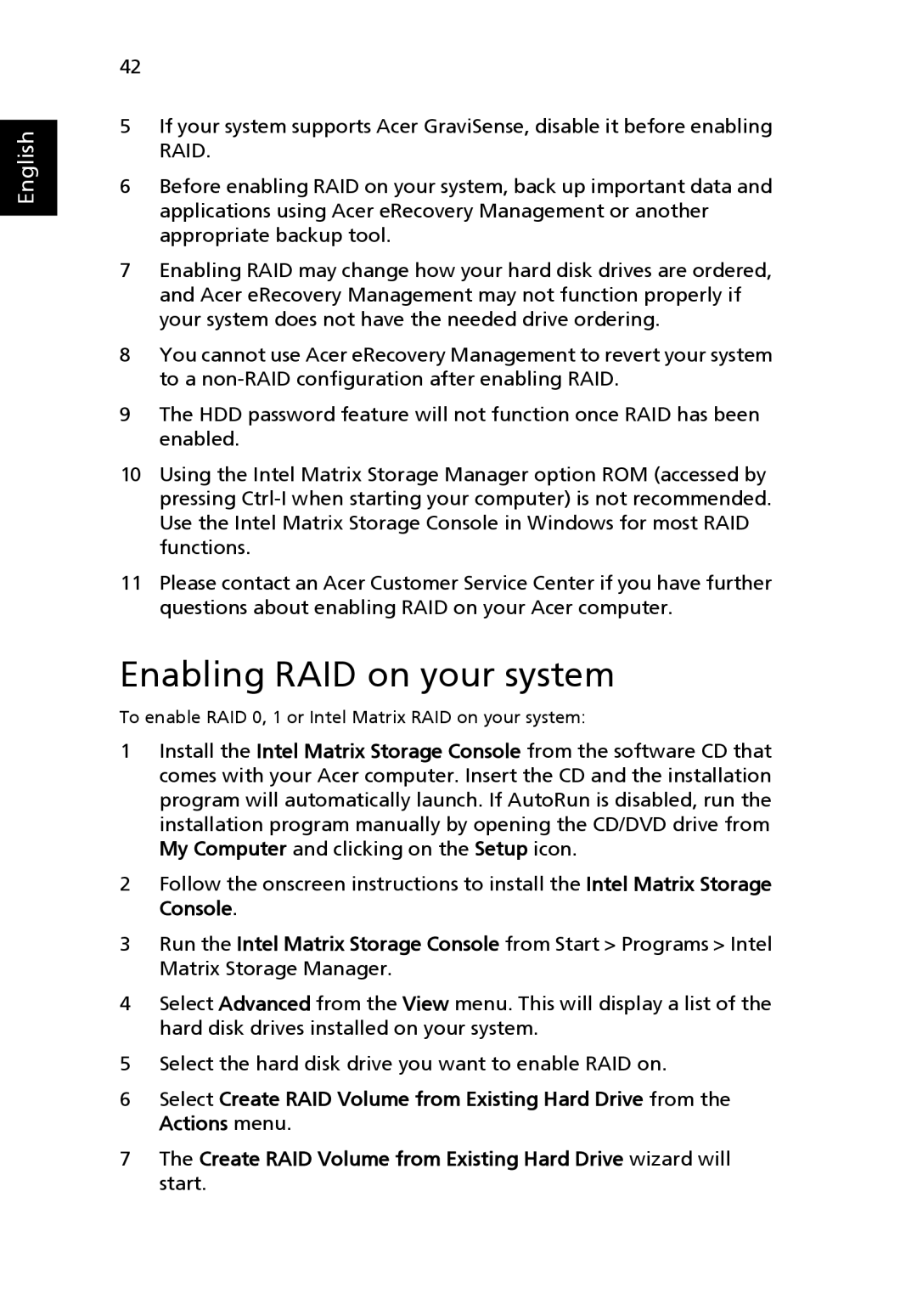 Acer 9520, 9510 manual Enabling RAID on your system 