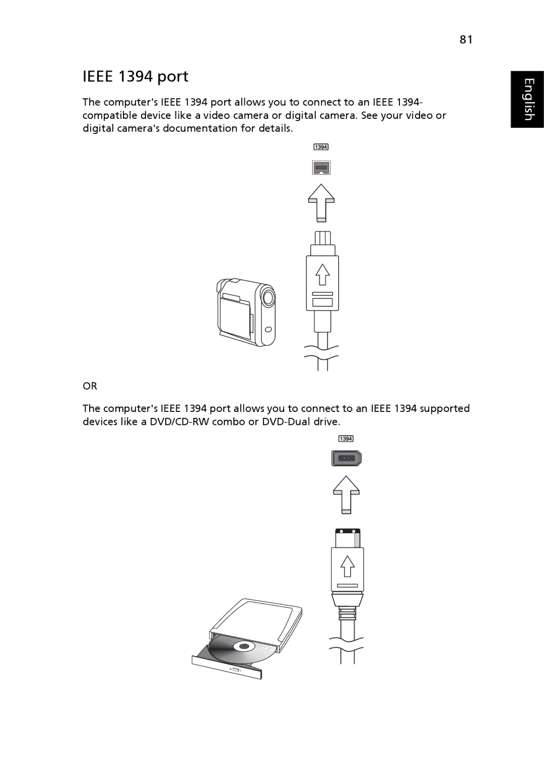 Acer 9510, 9520 manual Ieee 1394 port 