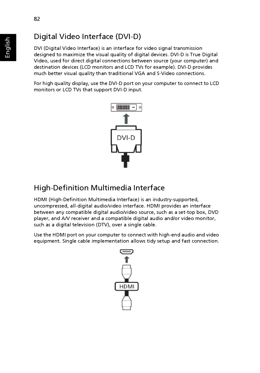 Acer 9520, 9510 manual Digital Video Interface DVI-D, High-Definition Multimedia Interface 