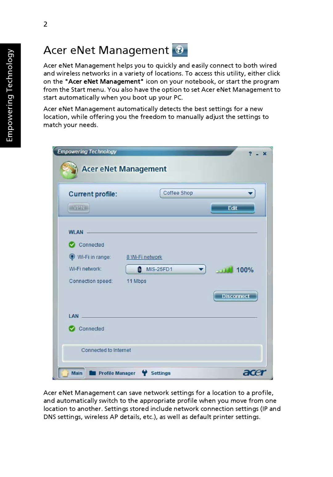 Acer 9800 manual Acer eNet Management 