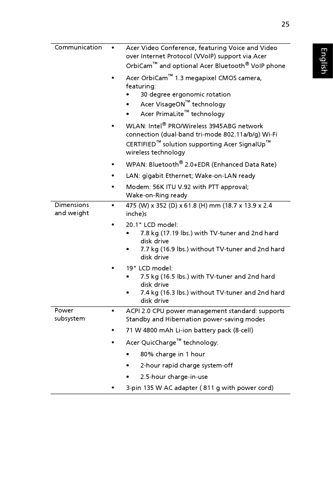 Acer 9800 manual English 