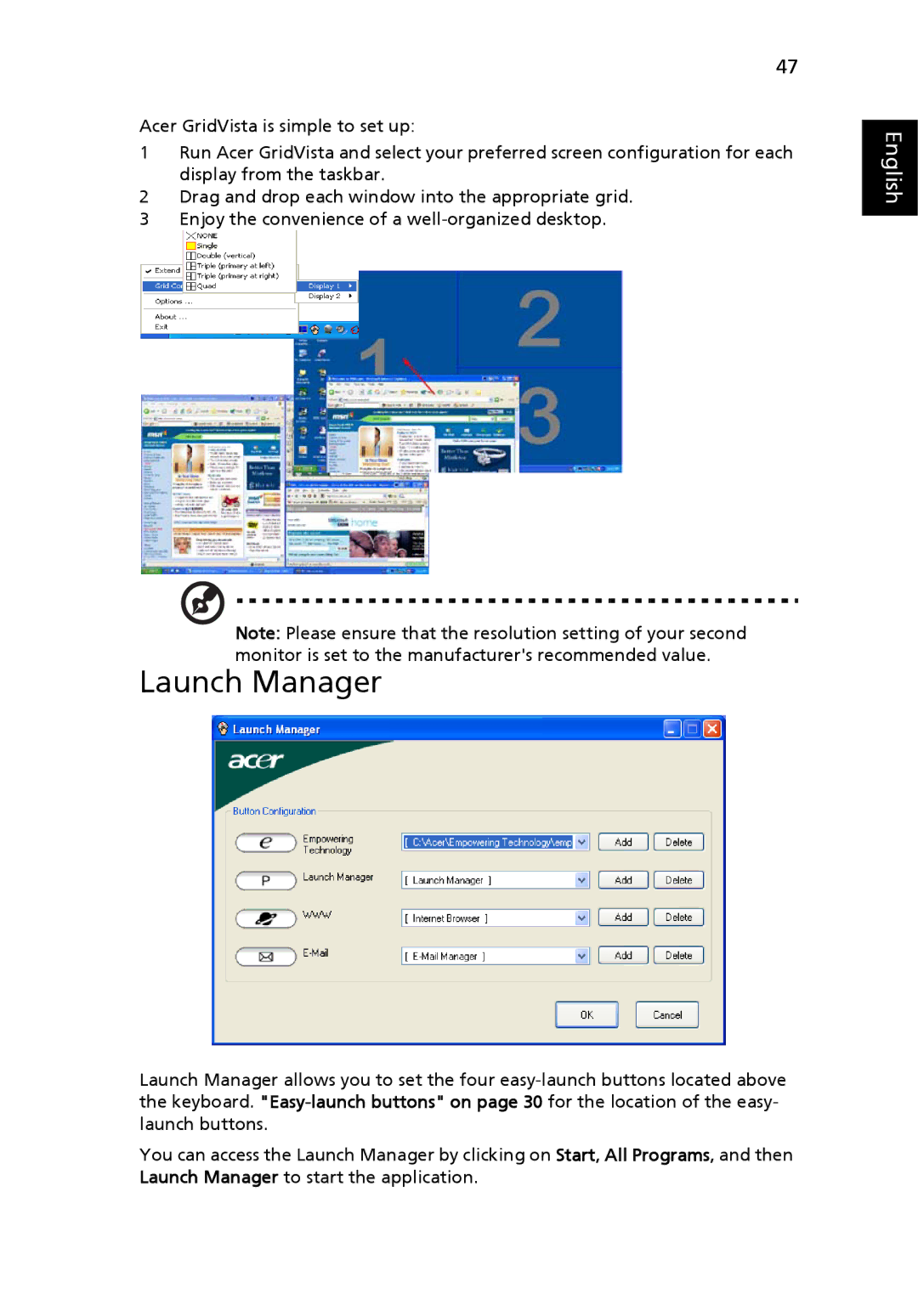 Acer 9800 manual Launch Manager 