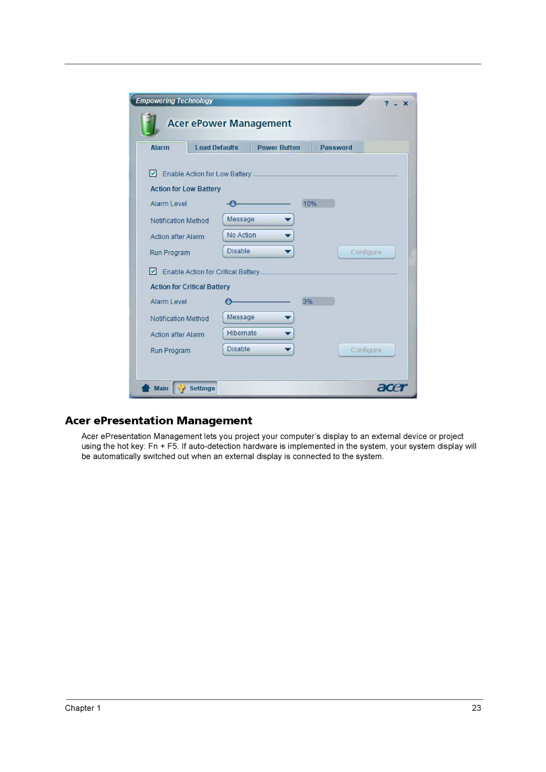 Acer 9800 manual Acer ePresentation Management 