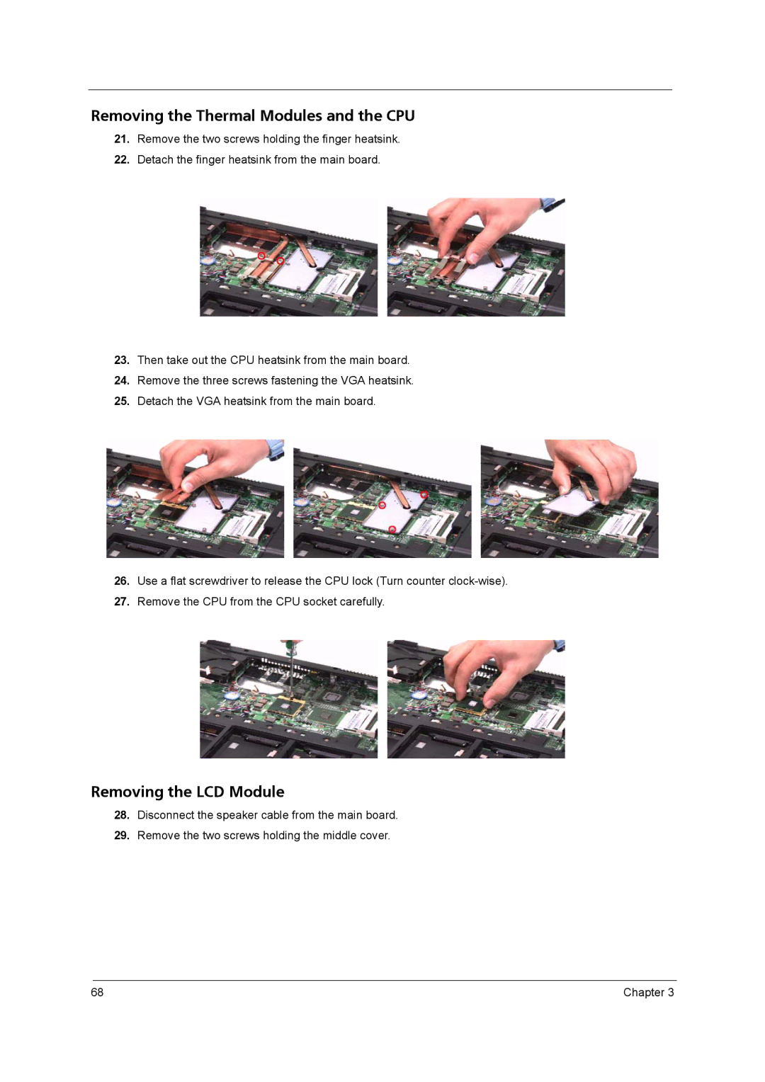 Acer 9800 manual Removing the Thermal Modules and the CPU, Removing the LCD Module 