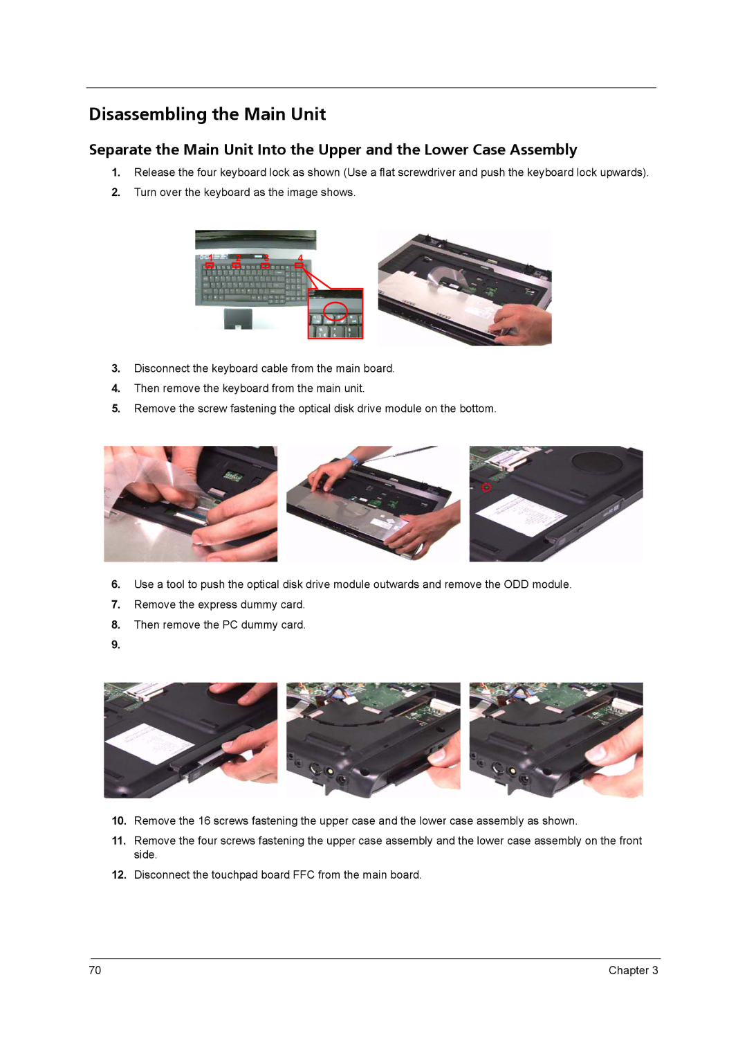 Acer 9800 manual Disassembling the Main Unit 