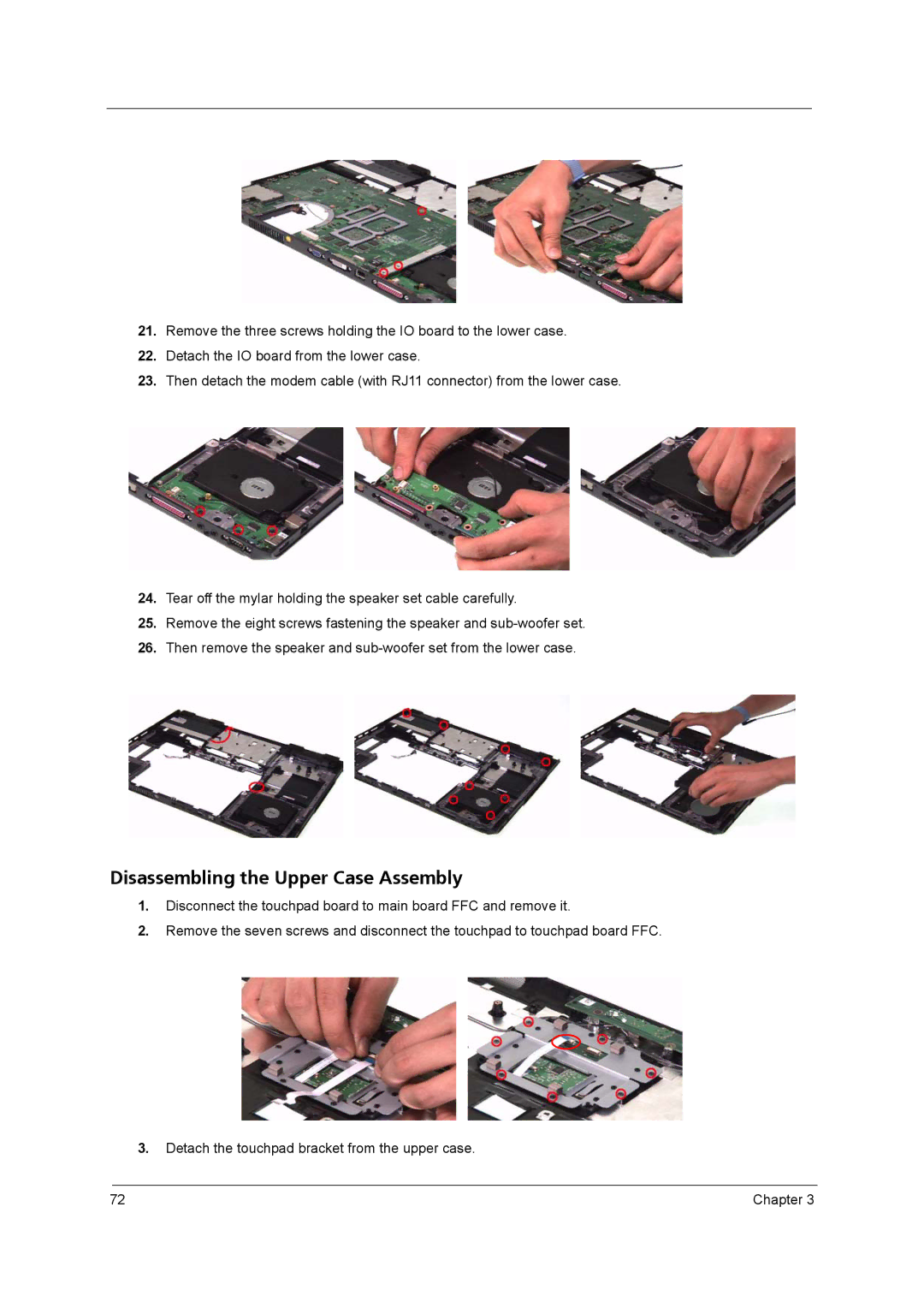 Acer 9800 manual Disassembling the Upper Case Assembly 