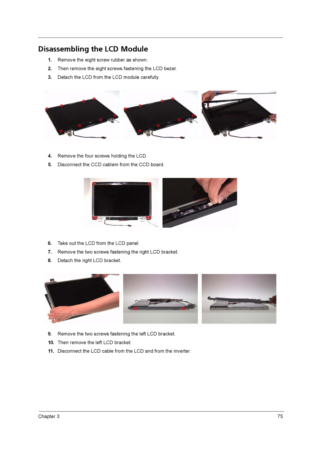 Acer 9800 manual Disassembling the LCD Module 