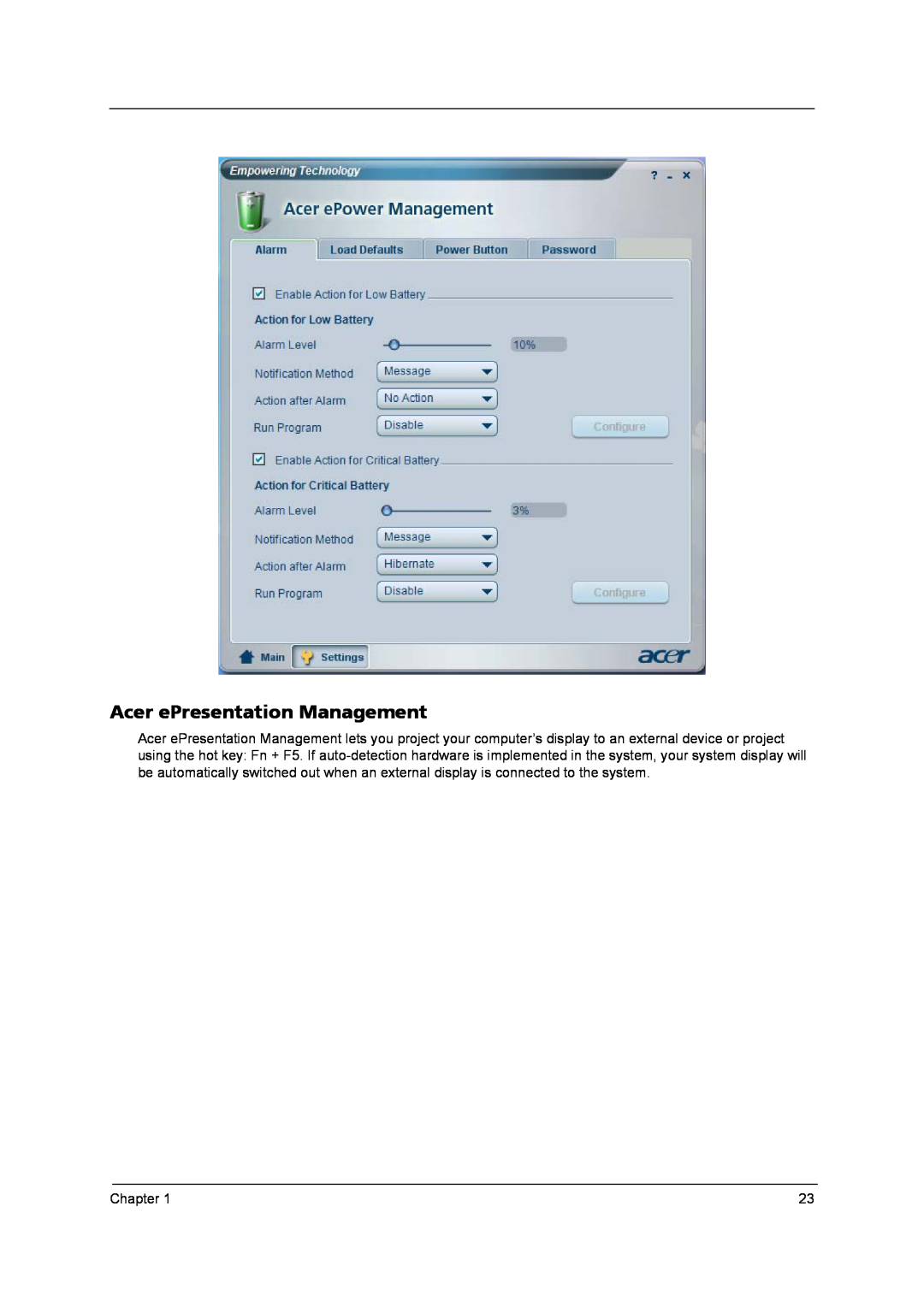 Acer 9800 manual Acer ePresentation Management, Chapter 