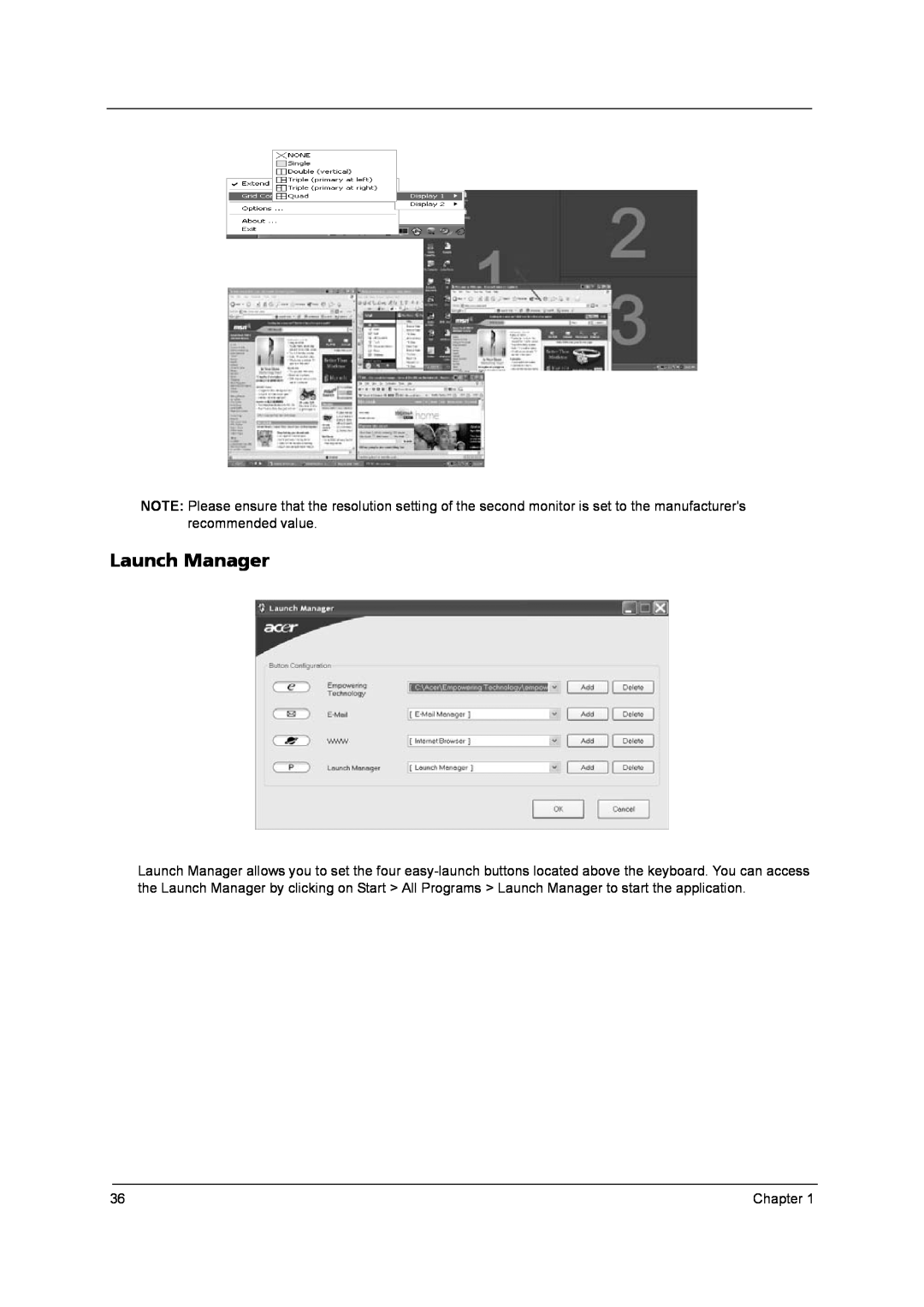 Acer 9800 manual Launch Manager 