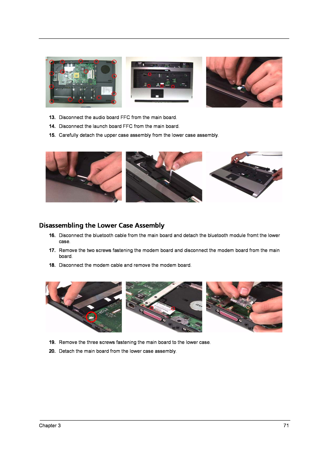 Acer 9800 manual Disassembling the Lower Case Assembly 