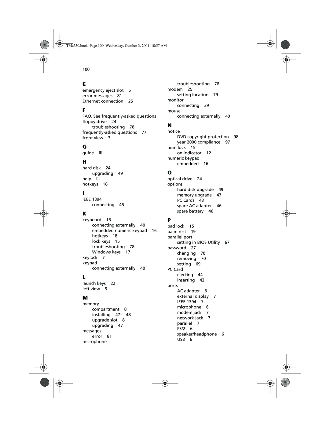 Acer a-550 Series manual TMa550.book Page 100 Wednesday, October 3, 2001 1057 AM 