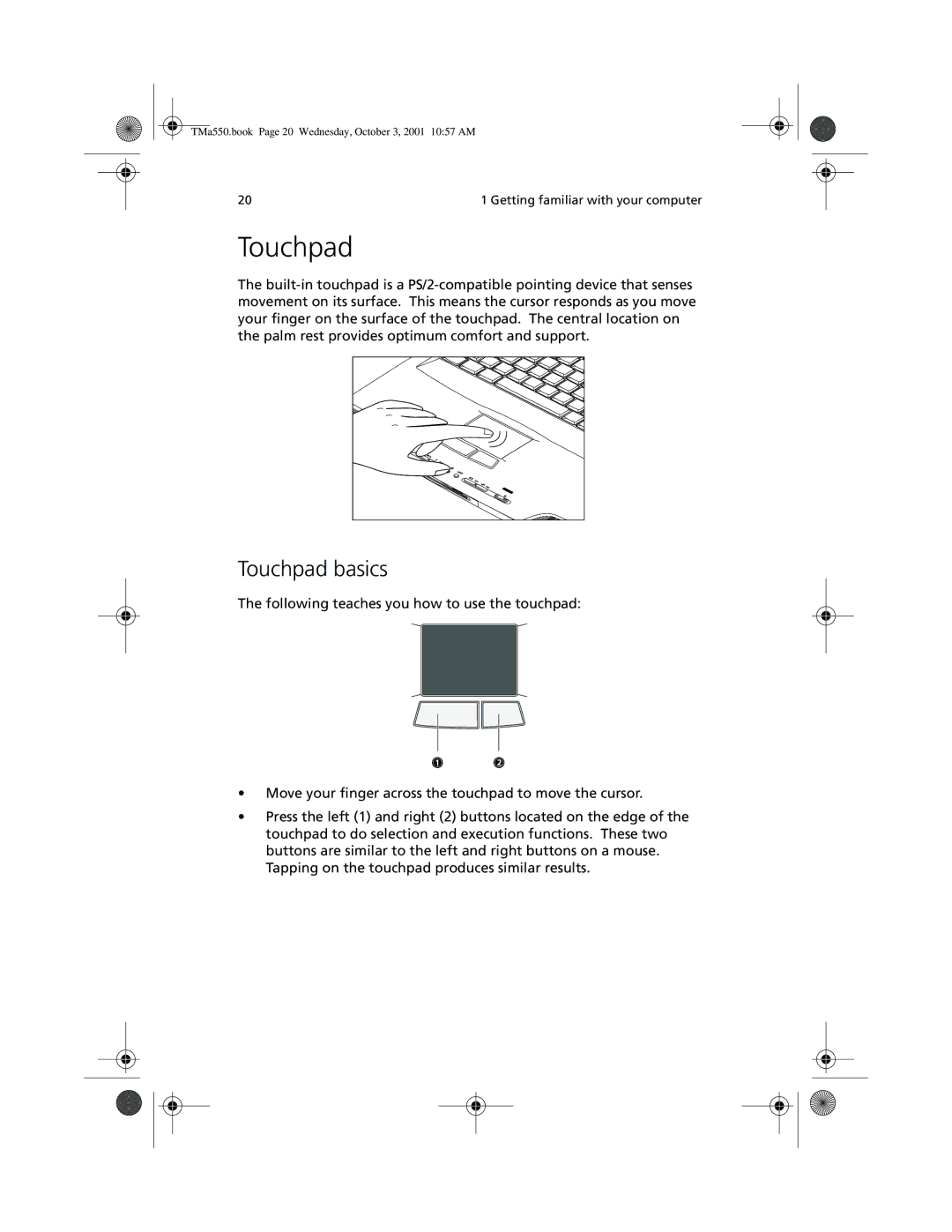 Acer a-550 Series manual Touchpad basics 