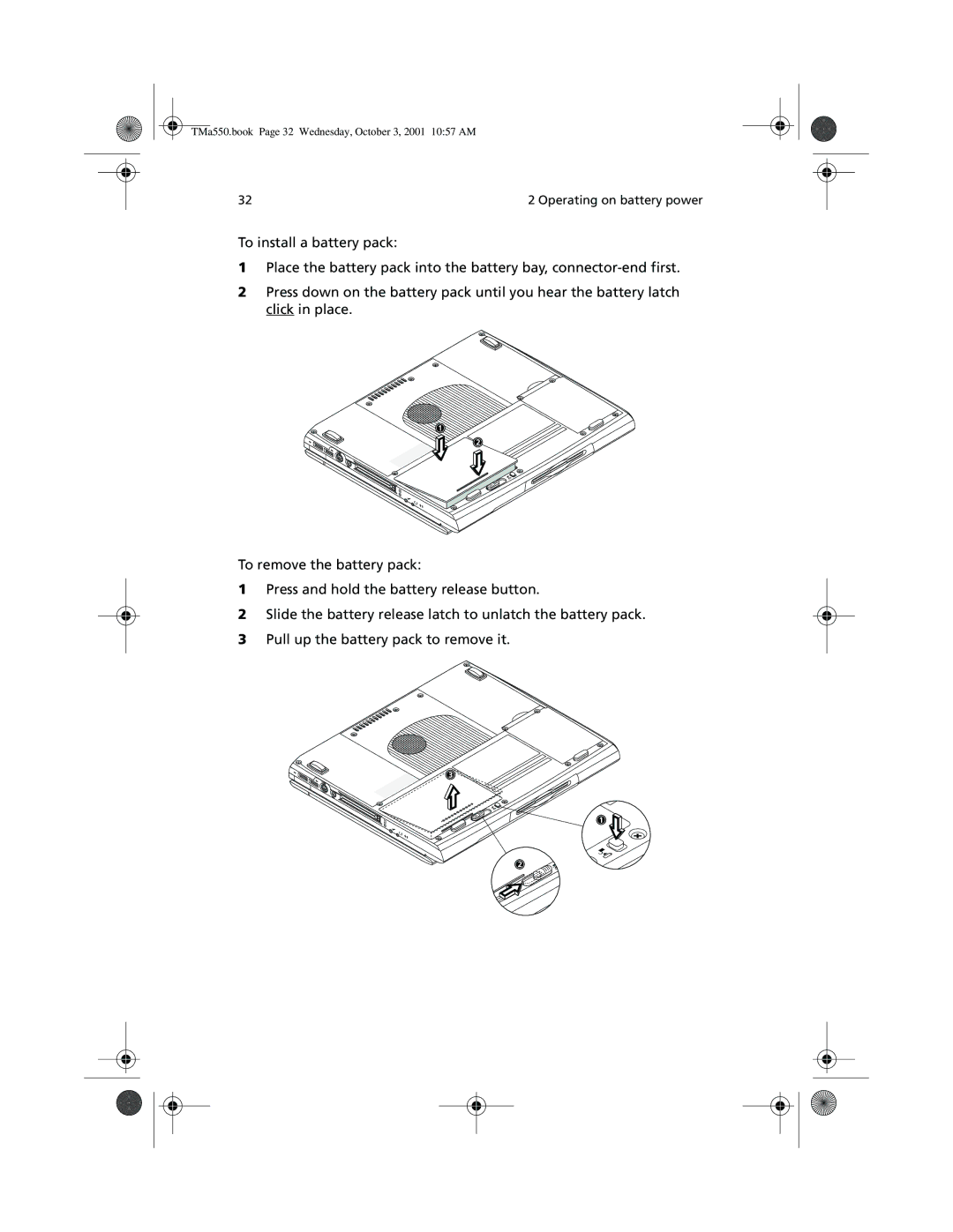 Acer a-550 Series manual Operating on battery power 