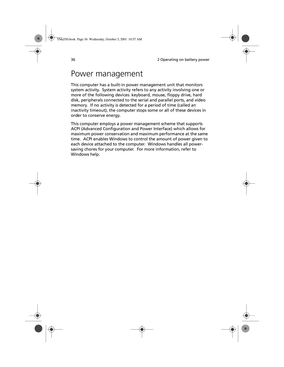 Acer a-550 Series manual Power management 