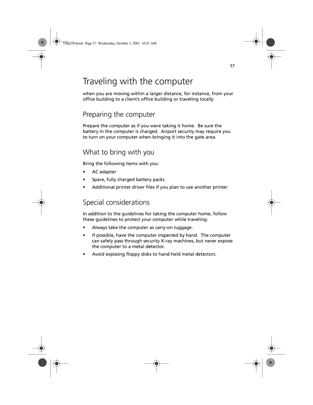 Acer a-550 Series manual Traveling with the computer 