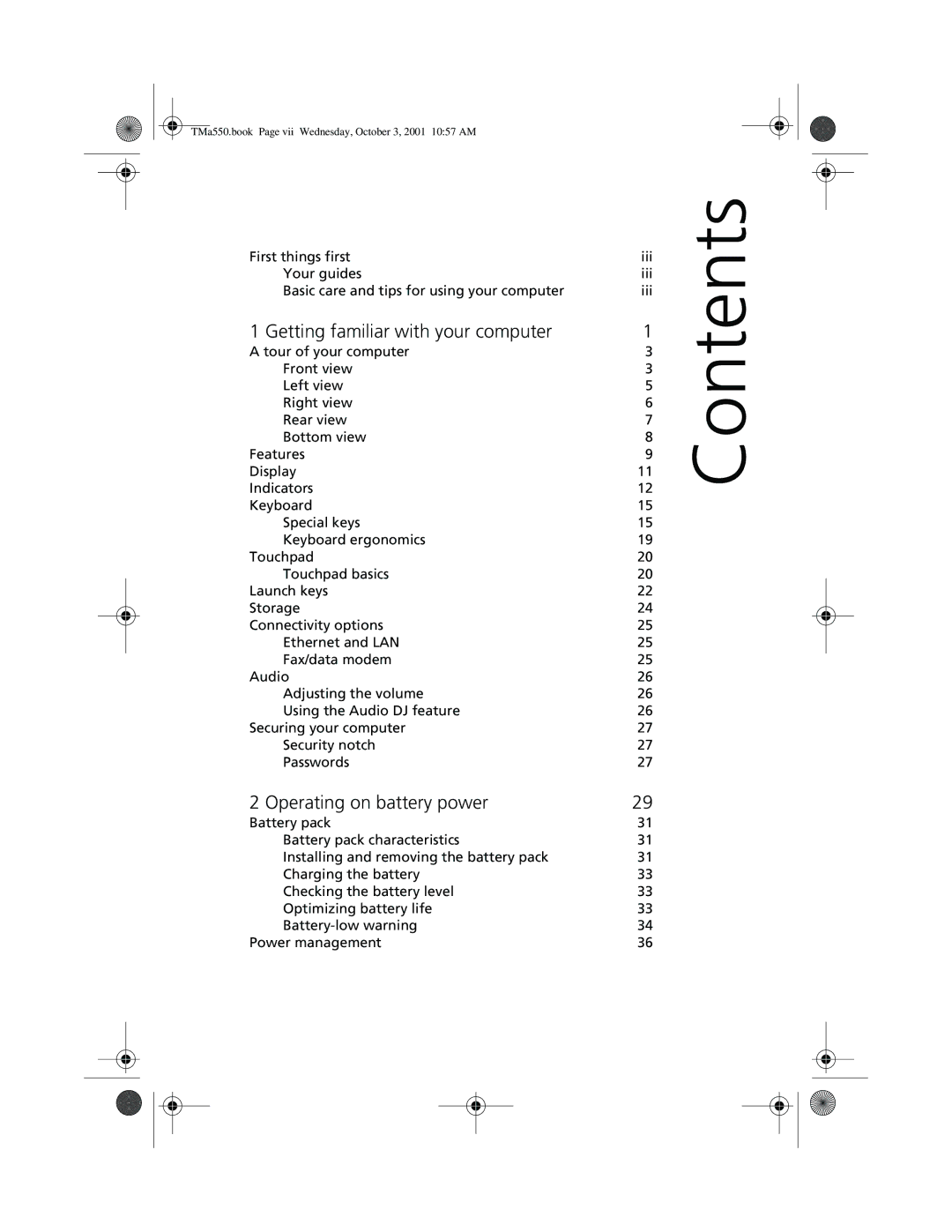 Acer a-550 Series manual Contents 