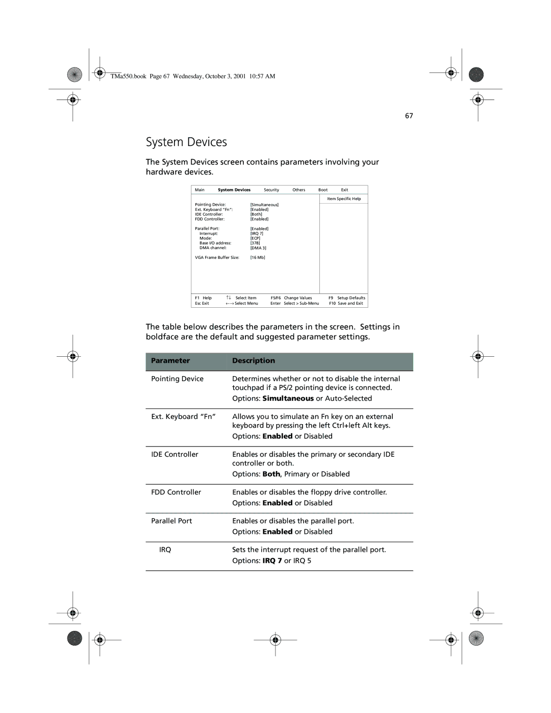 Acer a-550 Series manual System Devices 