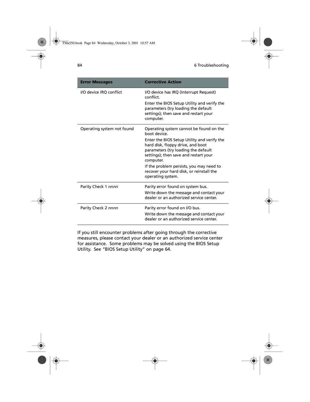 Acer a-550 Series manual TMa550.book Page 84 Wednesday, October 3, 2001 1057 AM 