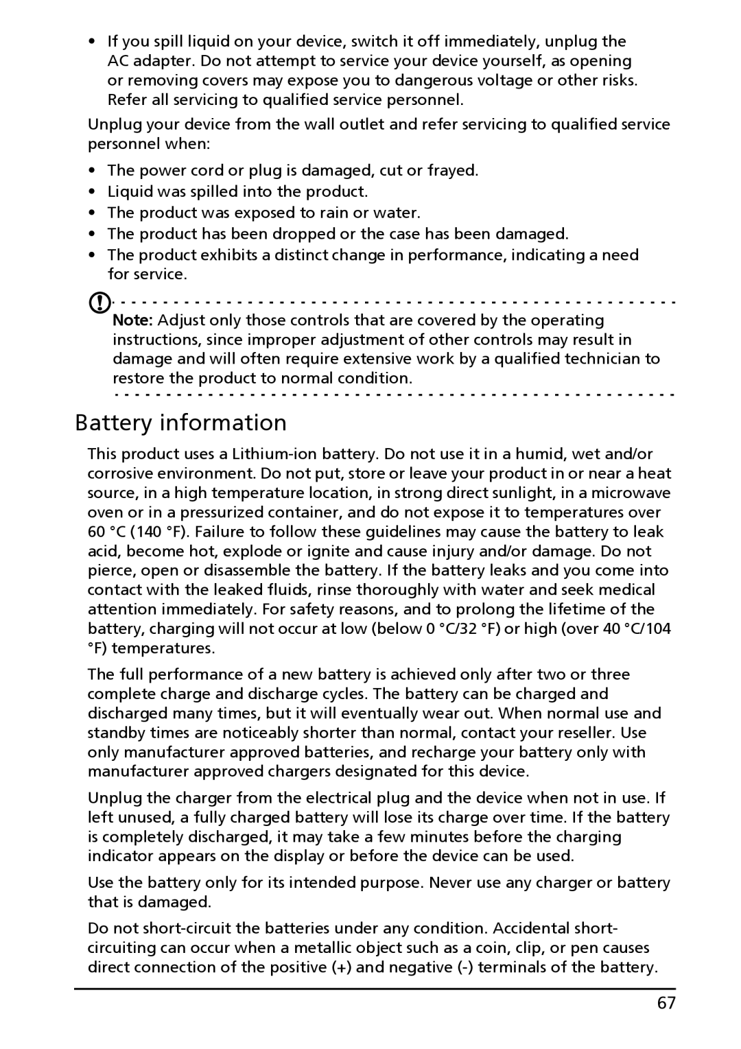 Acer A100, HT.HAPAA.001, HT.HAAAA.002 manual Battery information 