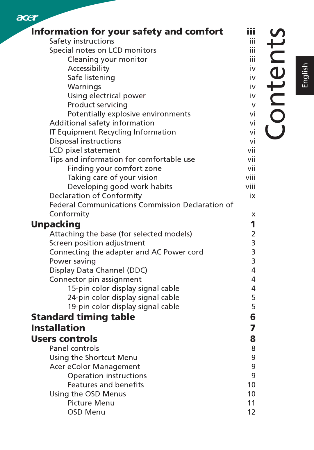 Acer S230HL, ADP-40PH BB, S220HQL manual Contents 