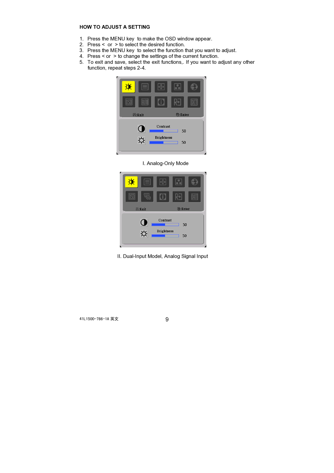 Acer AL1521, 41L1500-786-1A installation instructions HOW to Adjust a Setting 