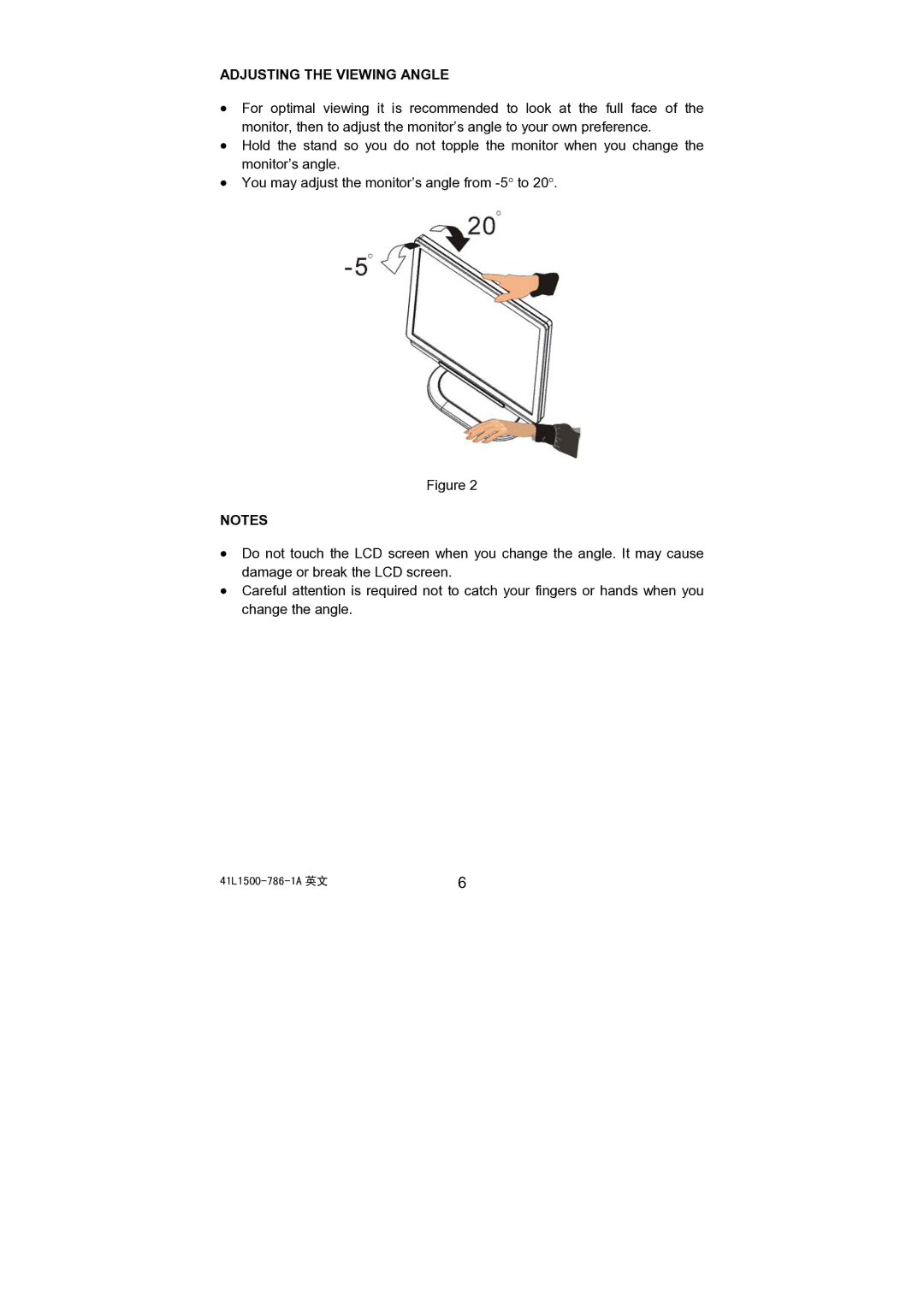 Acer 41L1500-786-1A, AL1521 installation instructions Adjusting the Viewing Angle 