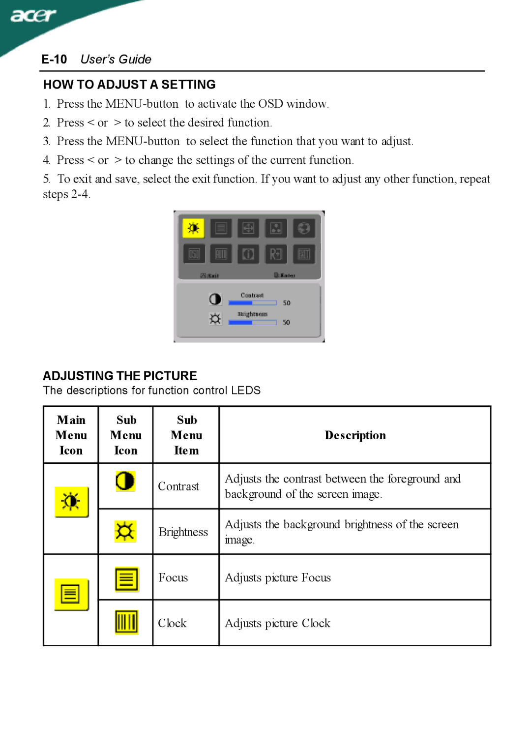 Acer AL1702 user manual HOW to Adjust a Setting 