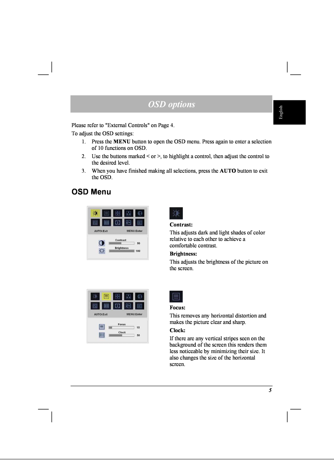 Acer AL1712 installation instructions OSD options, OSD Menu 