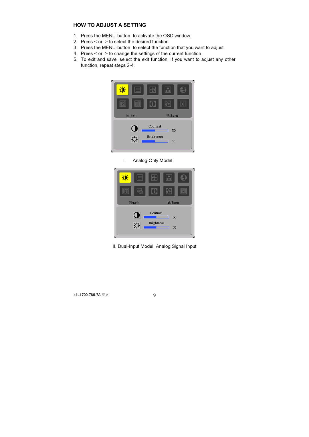 Acer AL1721, 41L1700-786-7A installation instructions HOW to Adjust a Setting 