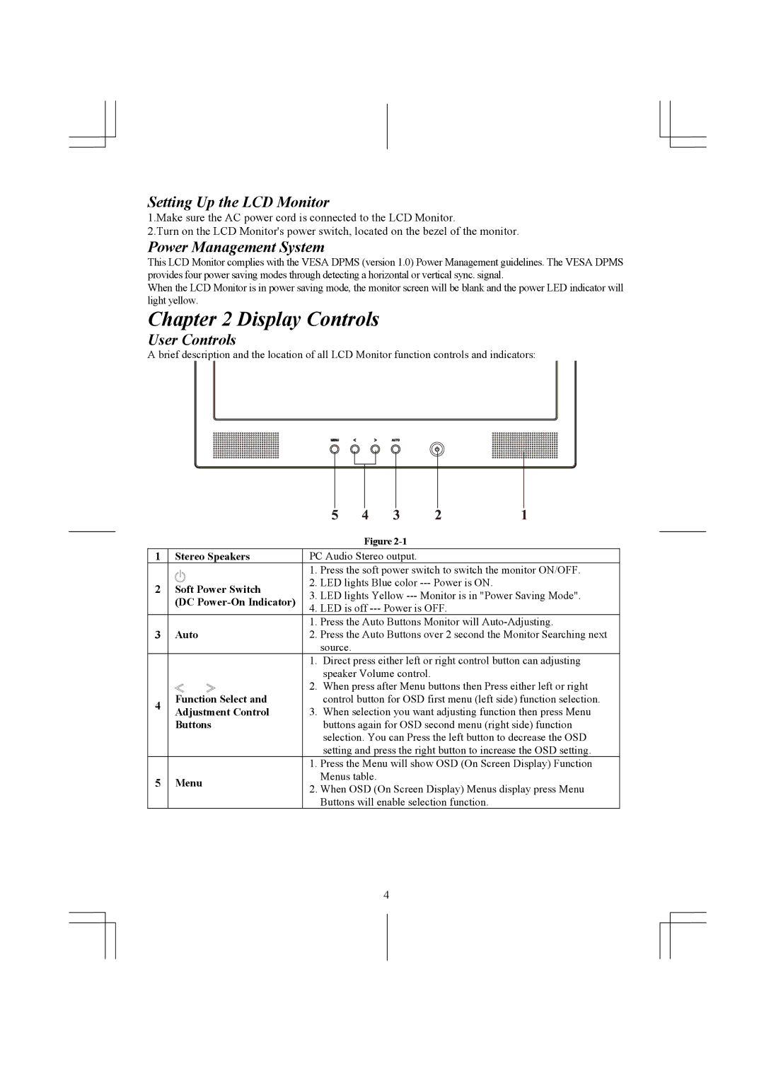 Acer AL1731 specifications Display Controls, Setting Up the LCD Monitor, Power Management System, User Controls 