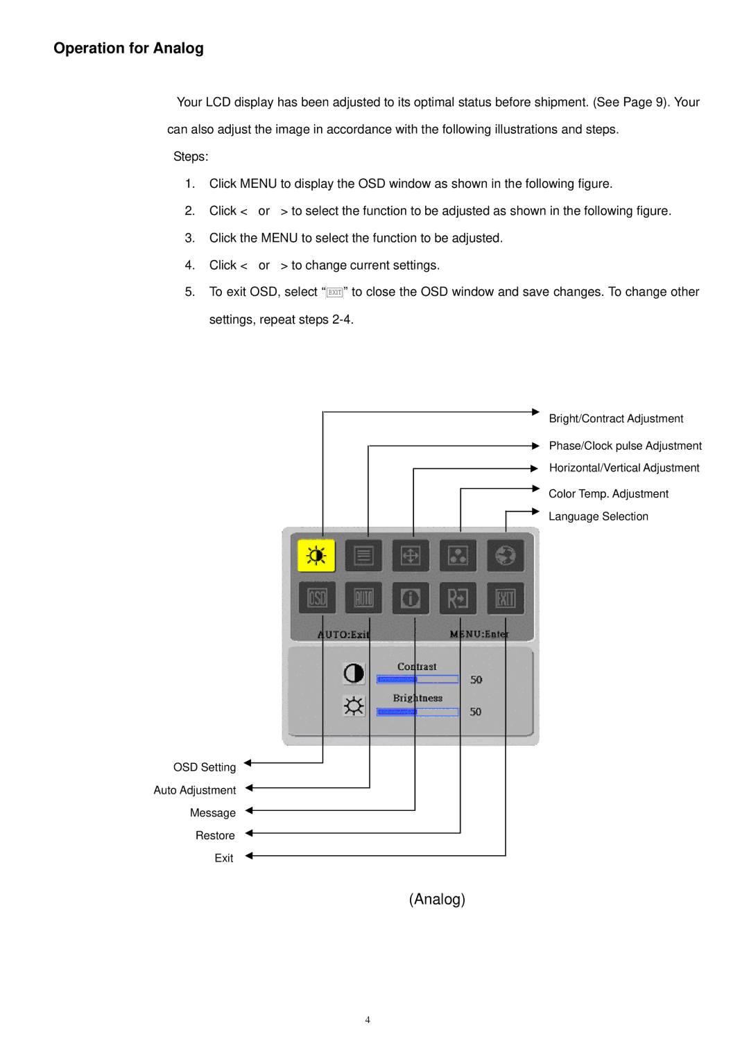 Acer AL1917C technical specifications Operation for Analog 