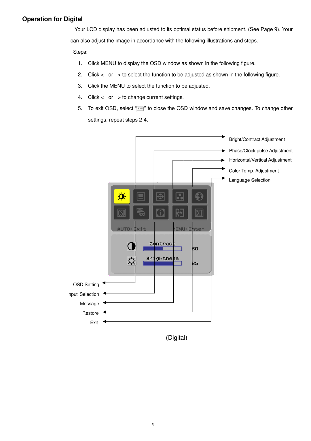 Acer AL1917C technical specifications Operation for Digital 