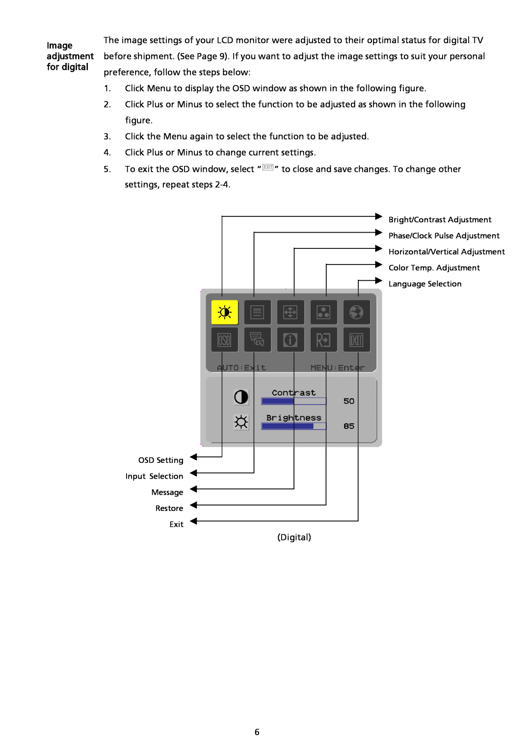 Acer AL2017 installation instructions Image adjustment for digital 
