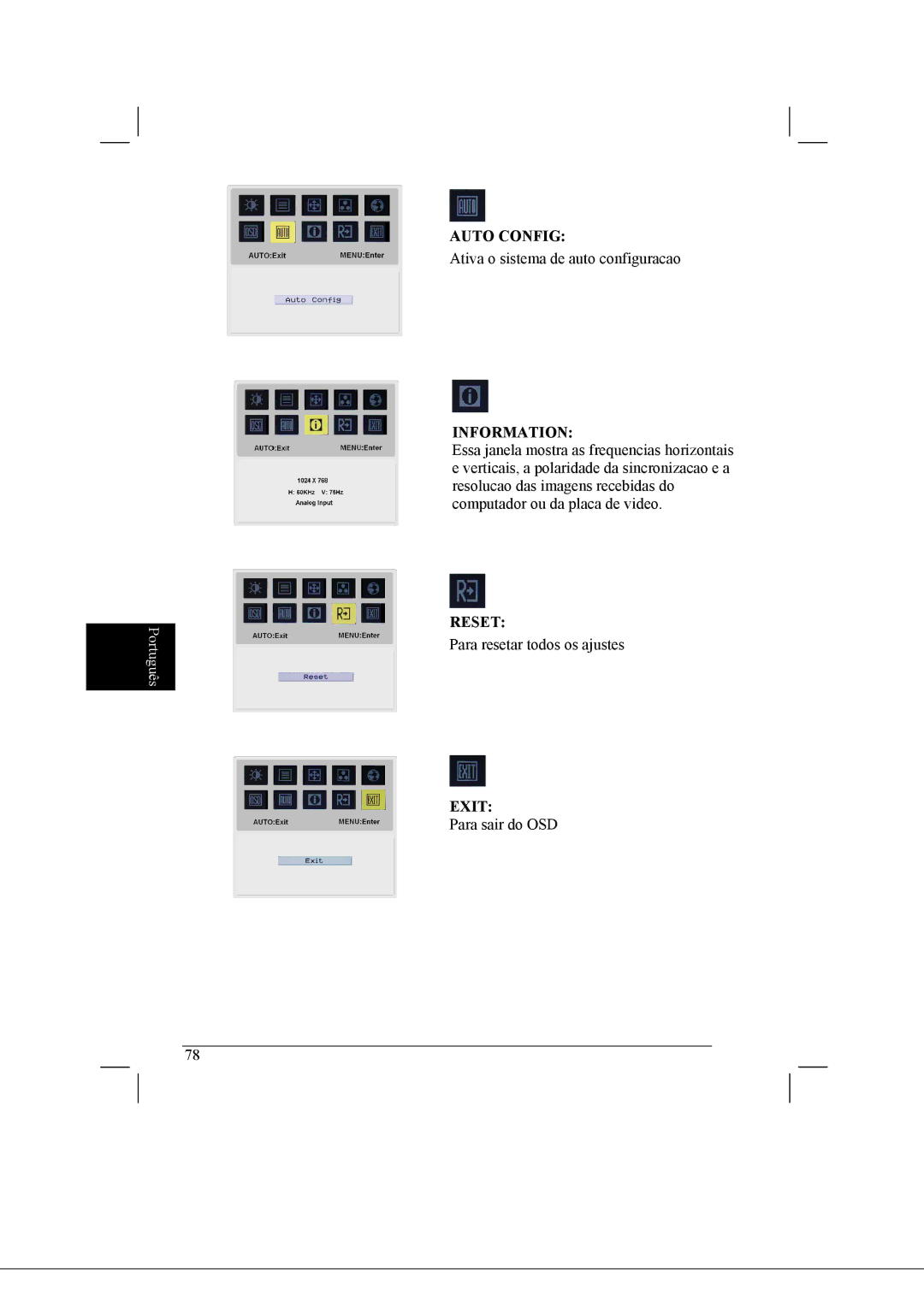 Acer AL2021 manual Ativa o sistema de auto configuracao 