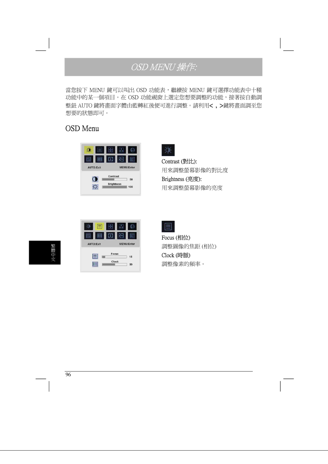 Acer AL2021 manual OSD Menu 操作 