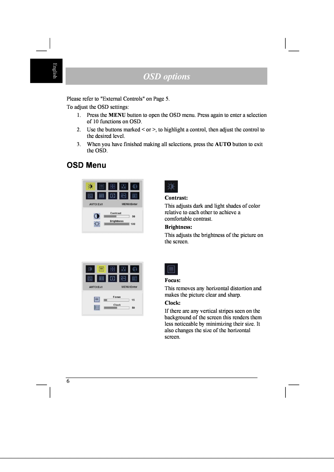 Acer AL2021 manual OSD options, OSD Menu 