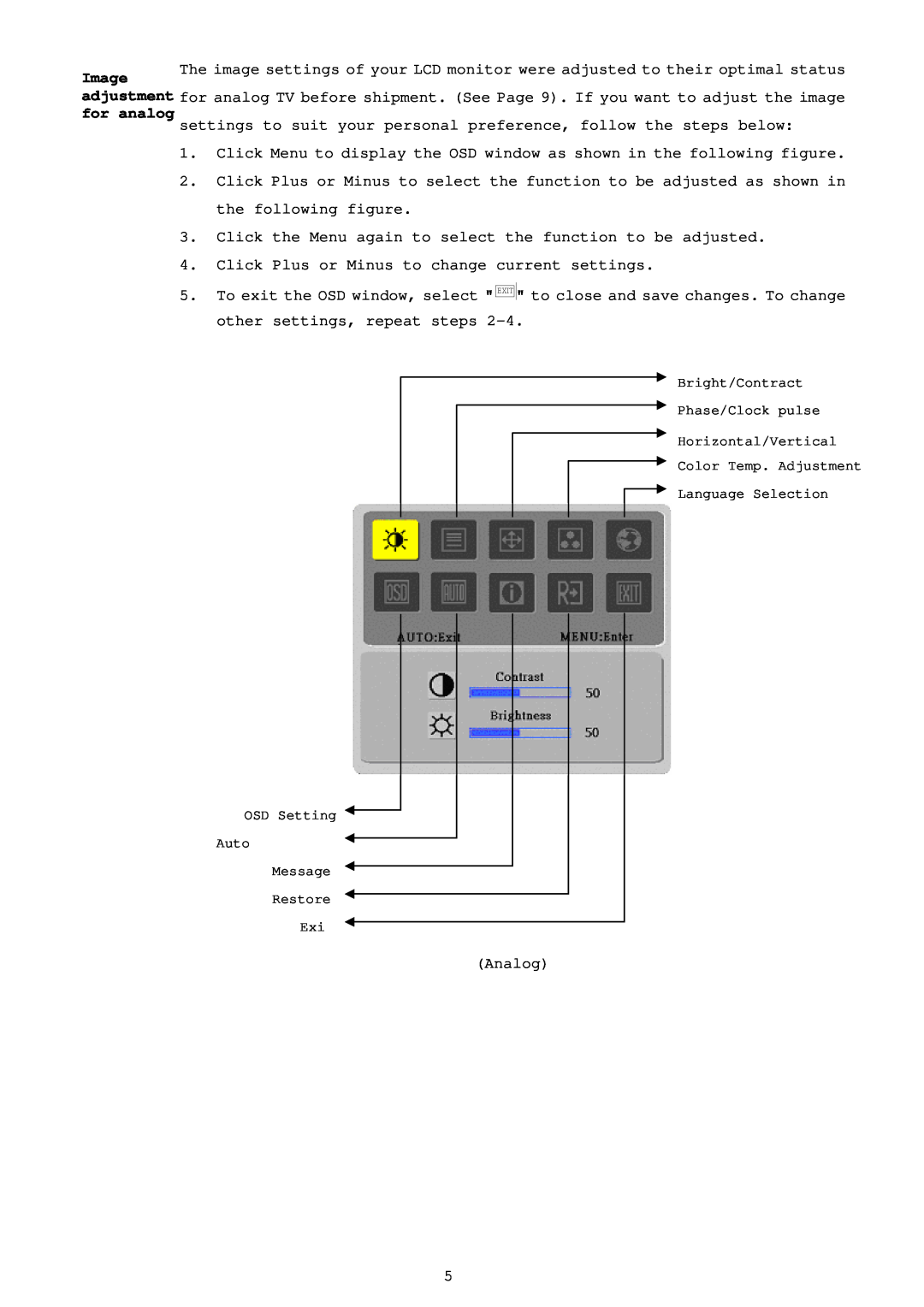 Acer AL2216W installation instructions Click the Menu again to select the function to be adjusted 