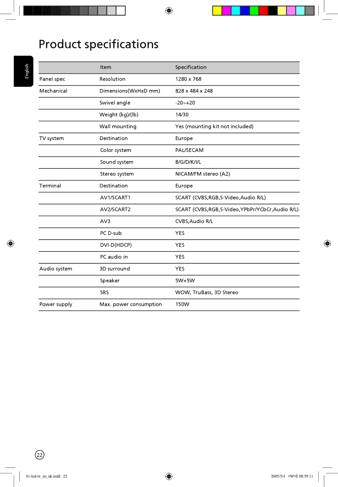 Acer AL2671W manual Product specifications 