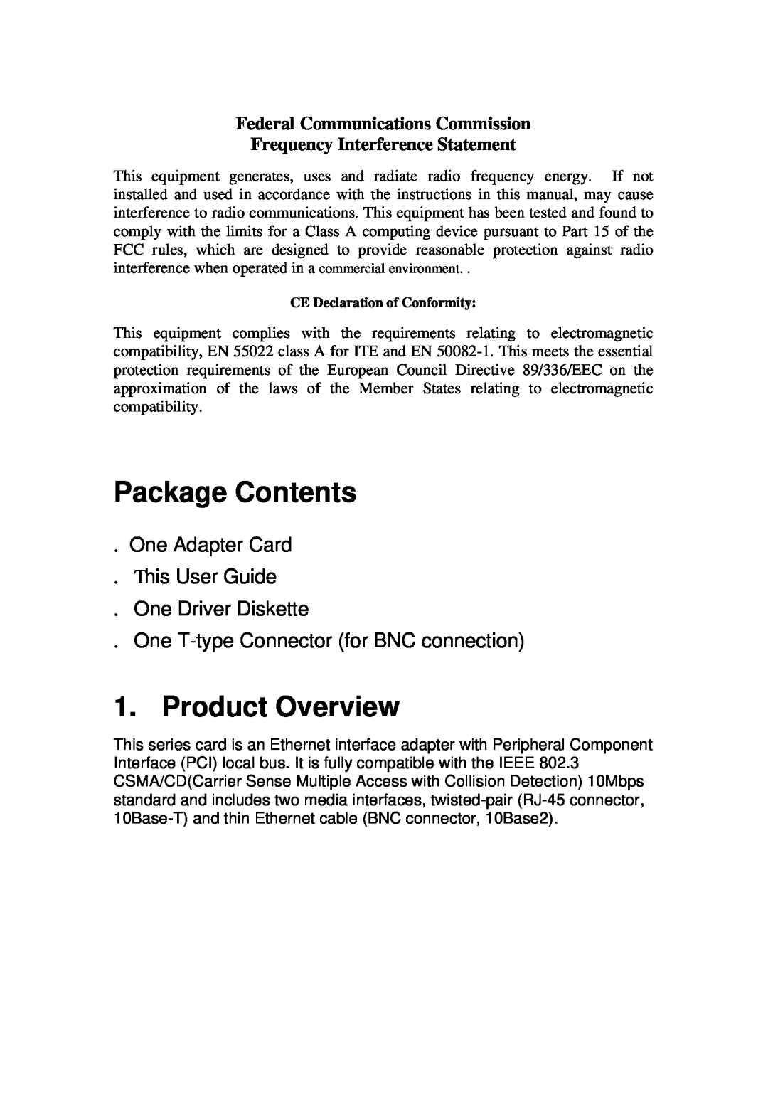 Acer ALN-201 manual Package Contents, Product Overview, Federal Communications Commission Frequency Interference Statement 