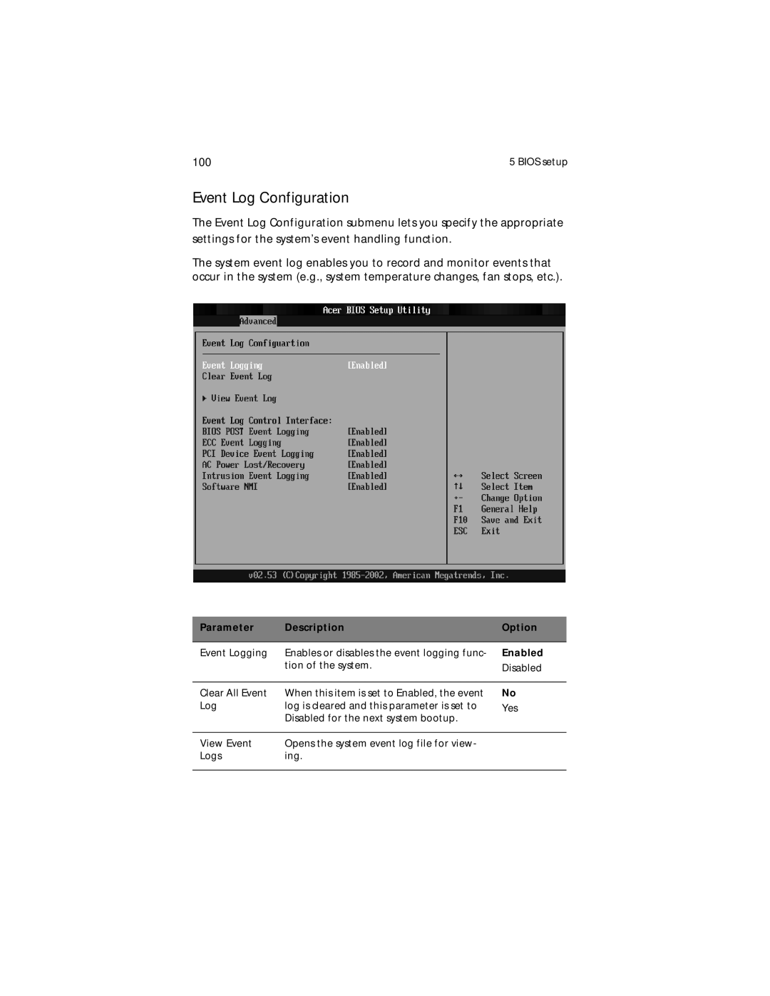 Acer Altos G310 manual Event Log Configuration 