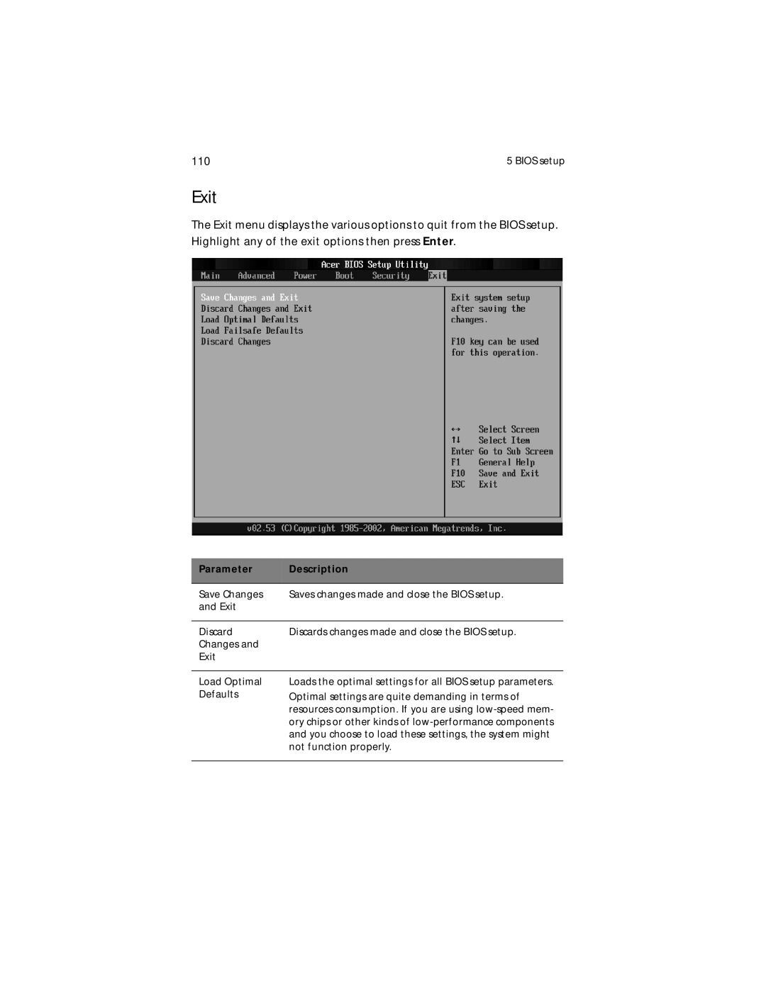 Acer Altos G310 manual Exit 