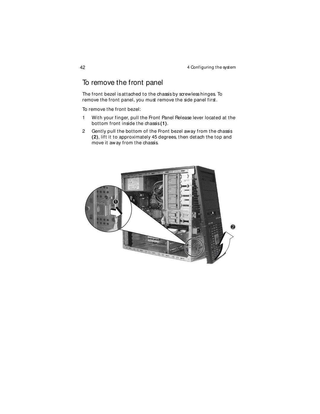 Acer Altos G310 manual To remove the front panel 