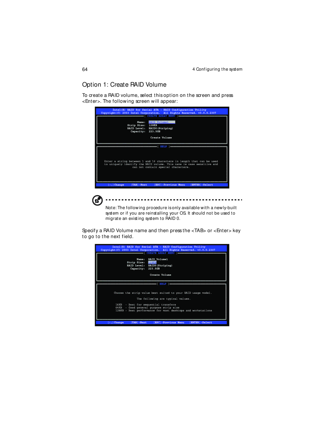 Acer Altos G310 manual Option 1 Create RAID Volume 